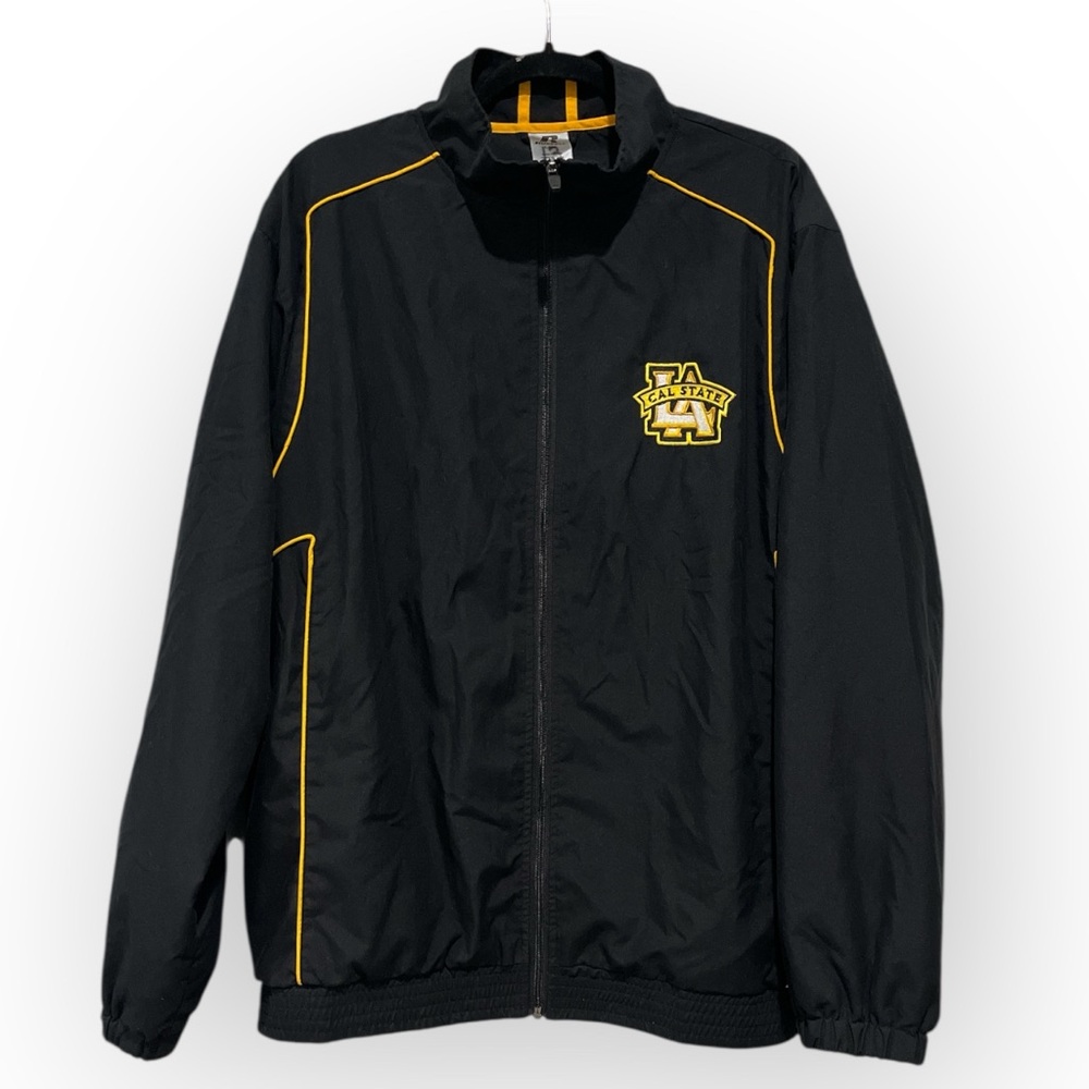Cal State Embroidered Patch Zipper Lightweight Jacket Windbreaker Black Yellow L